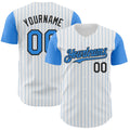 Custom White Electric Blue Pinstripe Black Authentic Two Tone Baseball Jersey