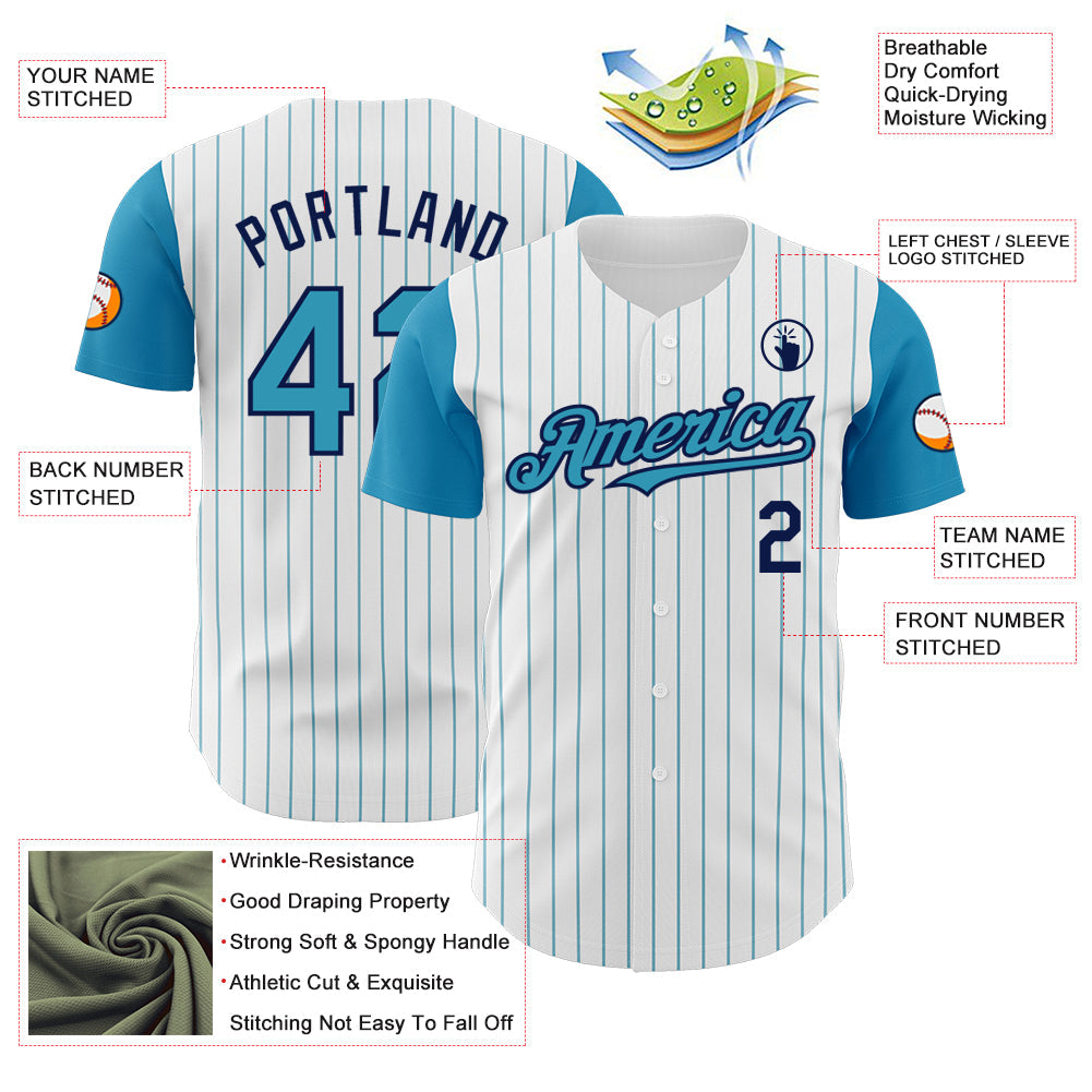 Custom White Panther Blue Pinstripe Navy Authentic Two Tone Baseball Jersey
