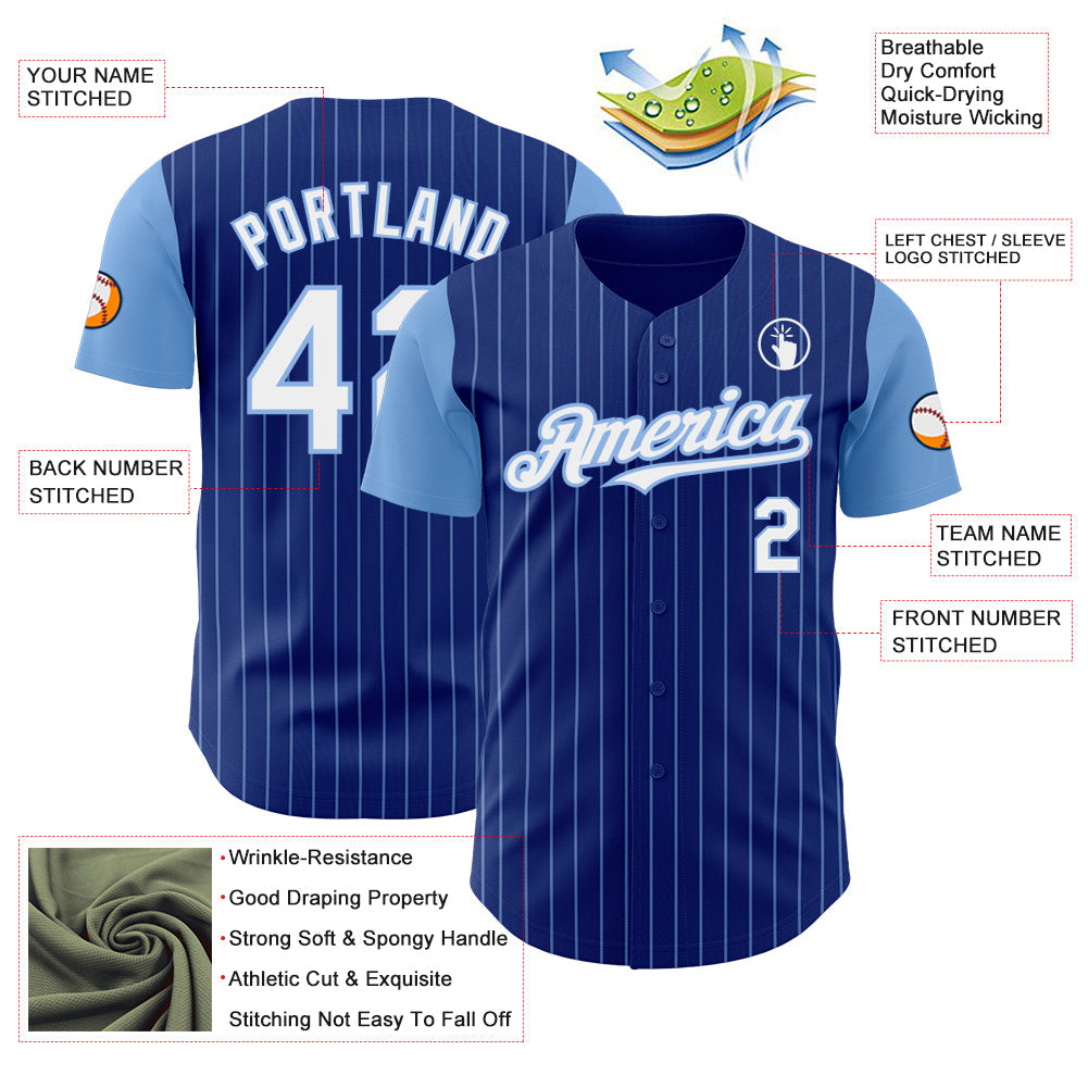 Custom Royal Light Blue Pinstripe White Authentic Two Tone Baseball Jersey