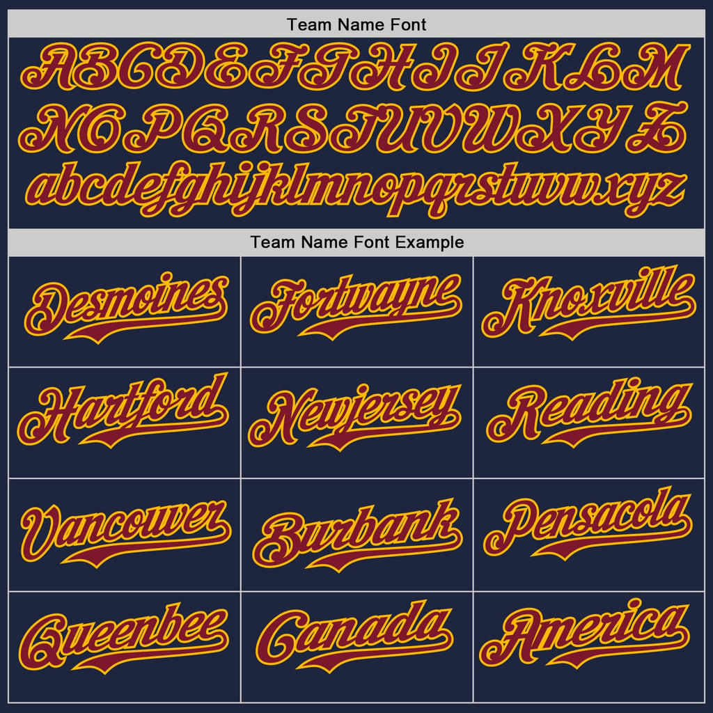 Custom Navy Crimson Pinstripe Gold Authentic Two Tone Baseball Jersey