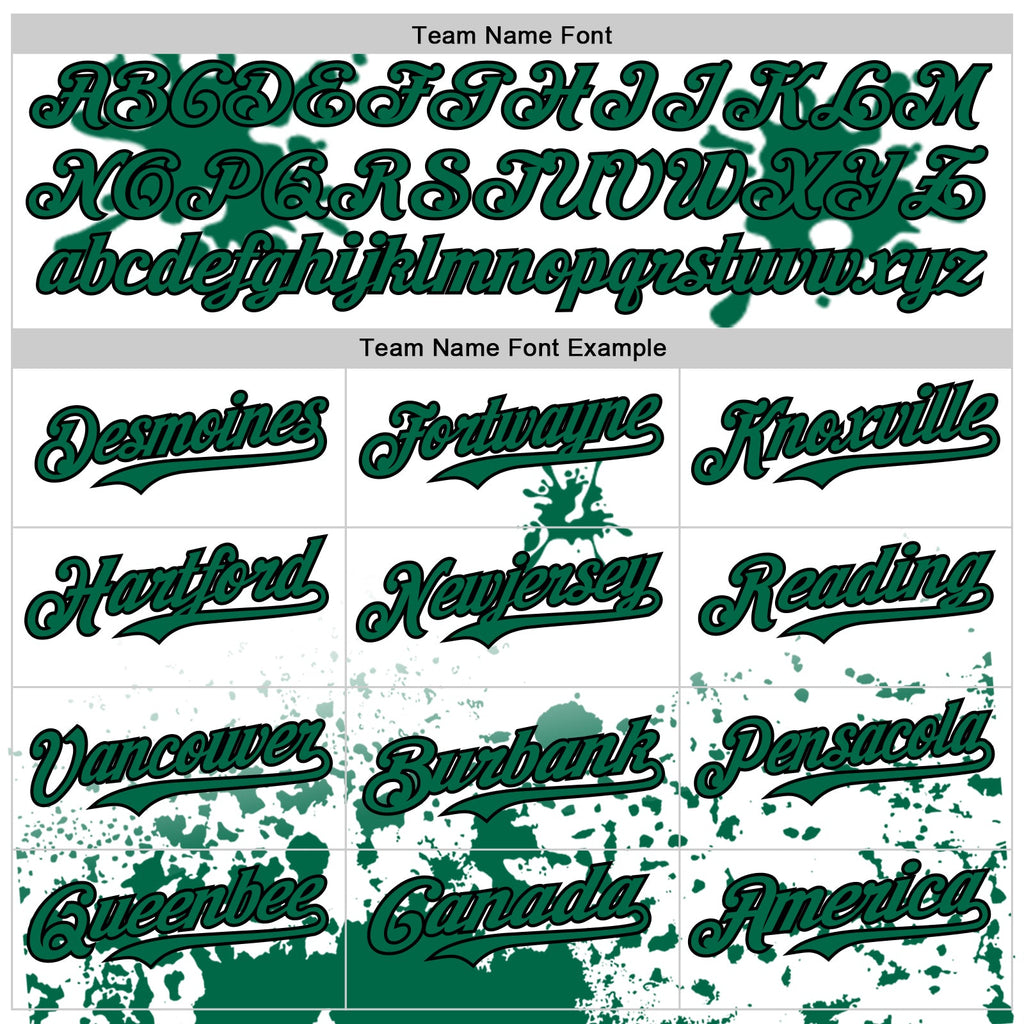 Custom White Kelly Green-Black Splatter Camo Two Tone Authentic Baseball Jersey