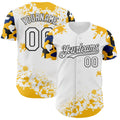 Custom White Black Gold-Blue Splatter Camo Two Tone Authentic Baseball Jersey