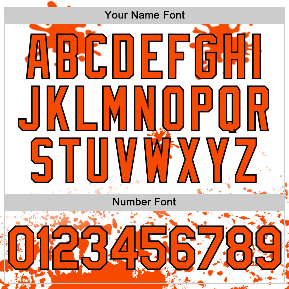 Custom White Orange Black-Old Gold Splatter Camo Two Tone Authentic Baseball Jersey