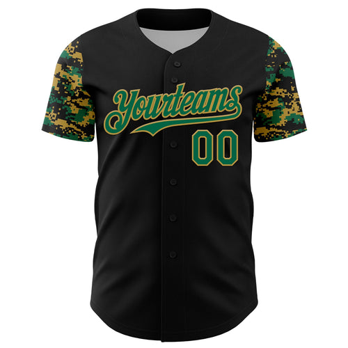 Custom Black Kelly Green-Old Gold Digital Camo Two Tone Authentic Baseball Jersey