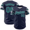 Custom Navy Teal Gray-White Digital Camo Two Tone Authentic Baseball Jersey