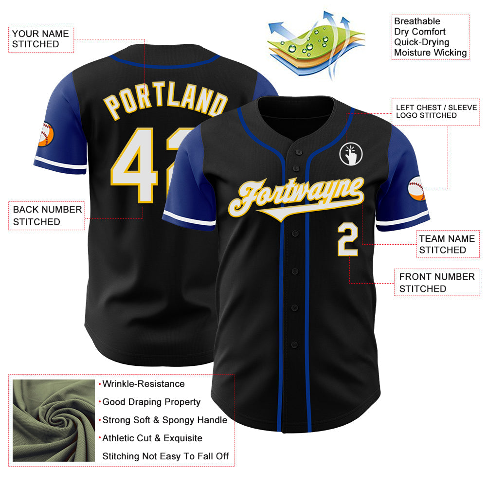 Custom Black White Royal-Yellow Two Tone Authentic Baseball Jersey