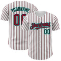 Custom White (Black Crimson Pinstripe) Crimson Black-Aqua Authentic Baseball Jersey