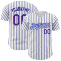 Custom White (Purple Light Blue Pinstripe) Purple-Light Blue Authentic Baseball Jersey