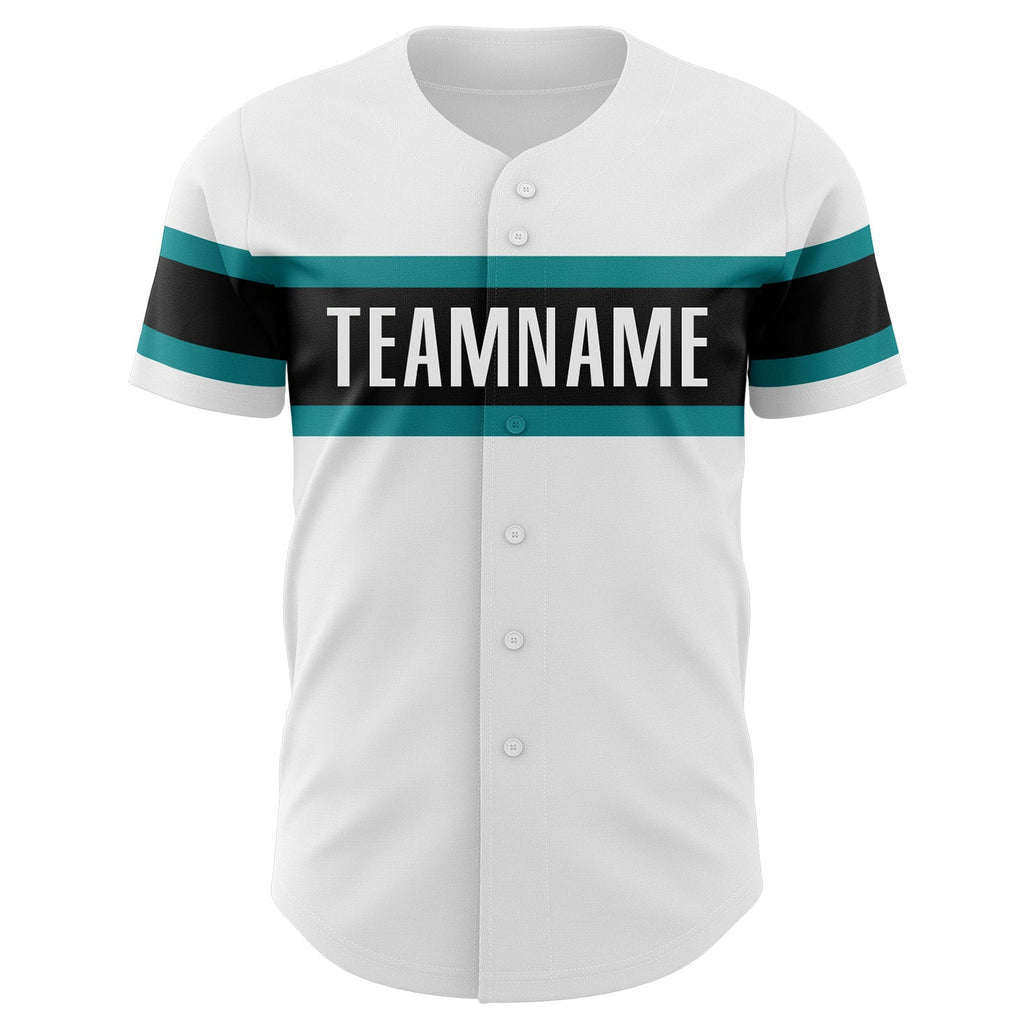 Custom White Teal-Black Authentic Baseball Jersey