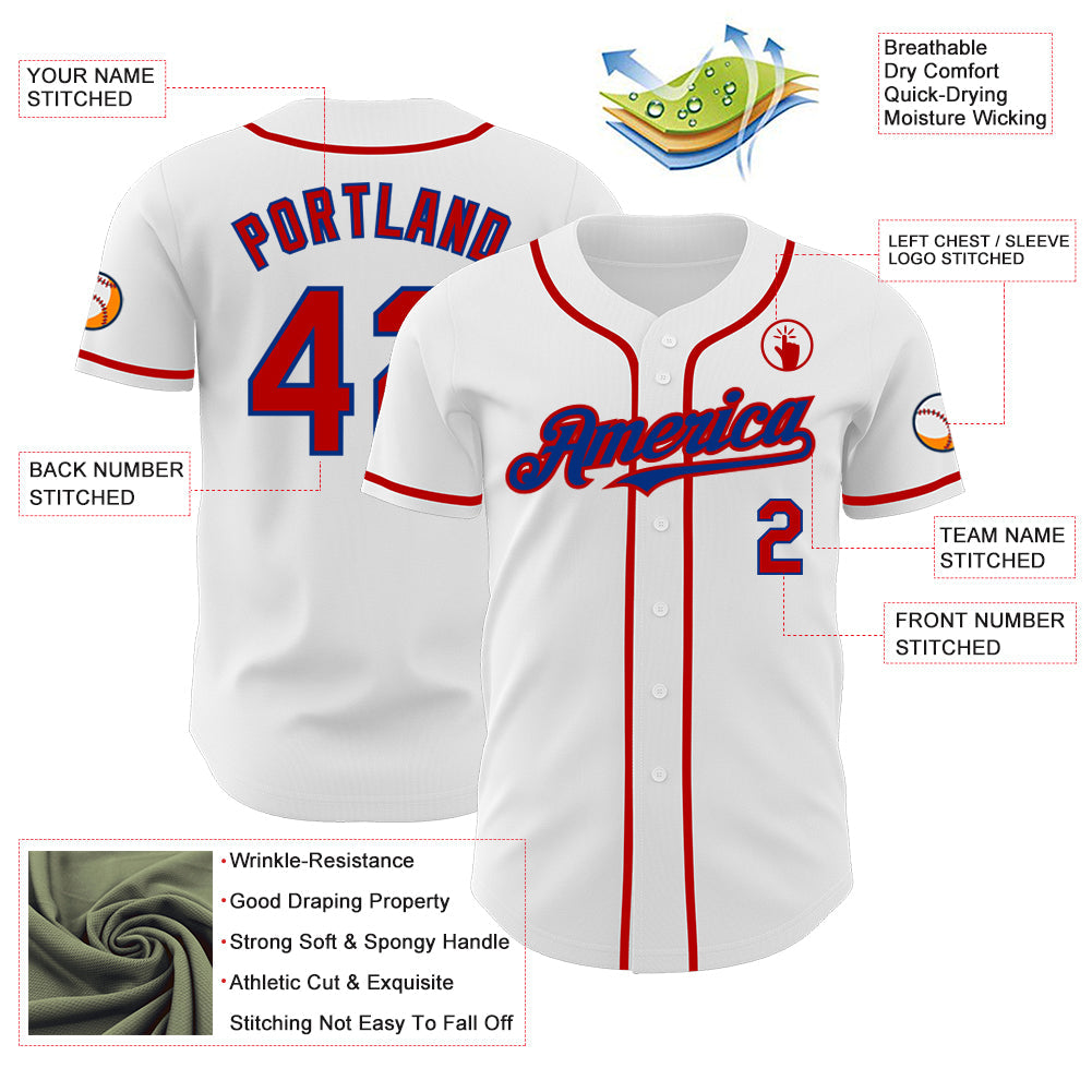 Custom White Red-Royal Authentic Baseball Jersey