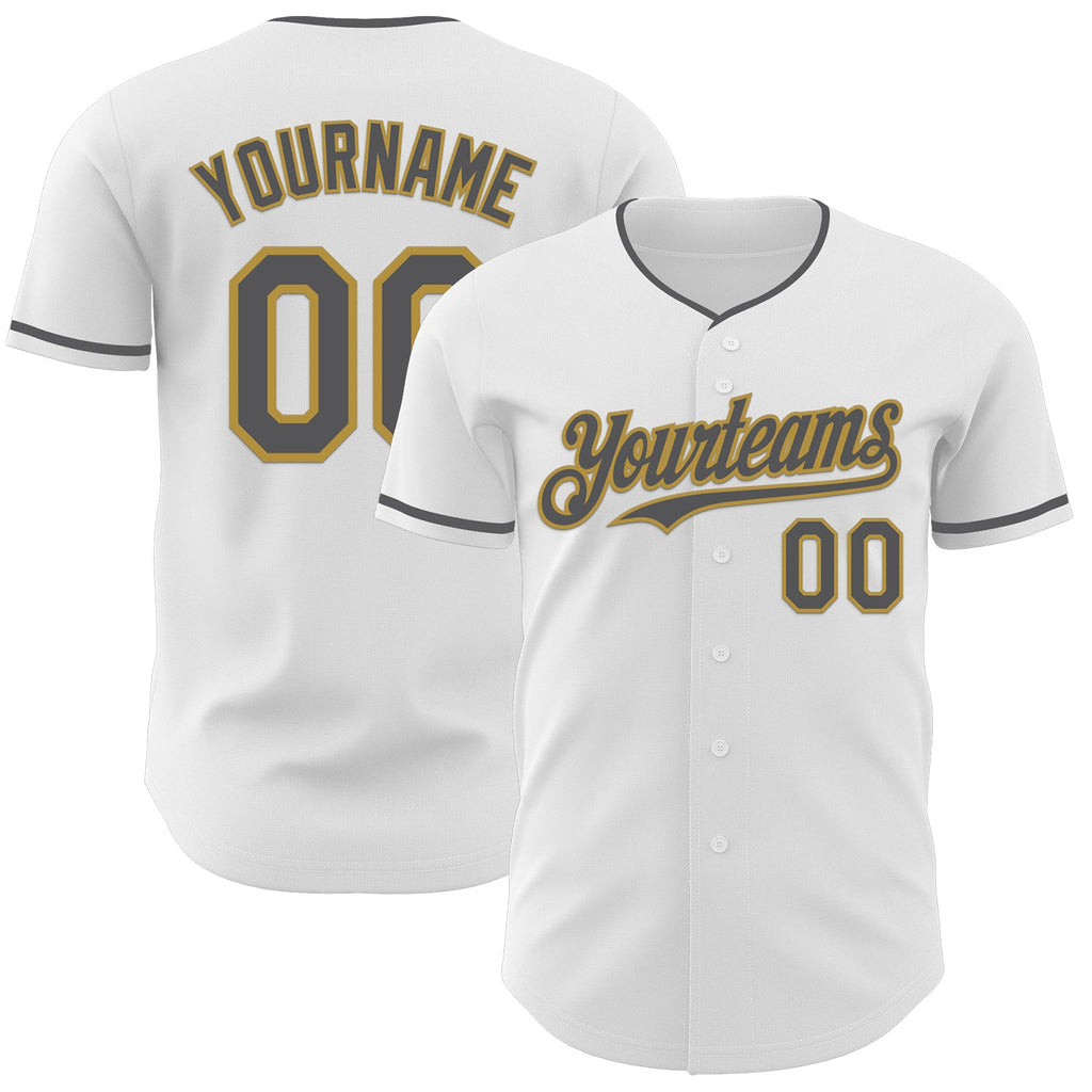 Custom White Steel Gray-Old Gold Authentic Baseball Jersey