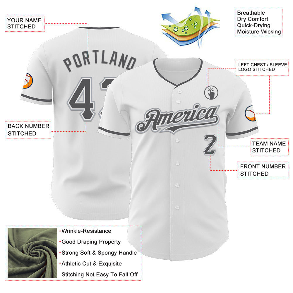 Custom White Steel Gray-Gray Authentic Baseball Jersey