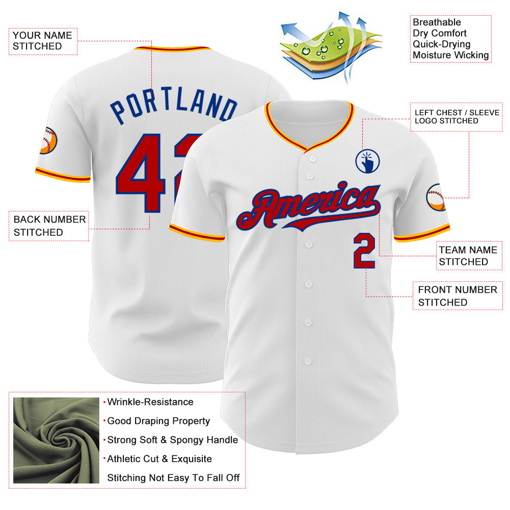 Custom White Red Royal-Gold Authentic Baseball Jersey