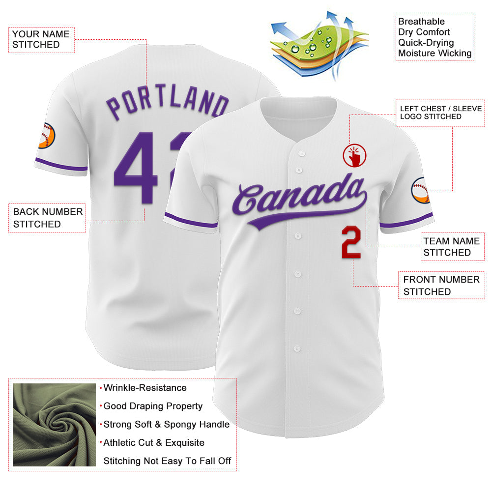 Custom White Purple-Red Authentic Baseball Jersey