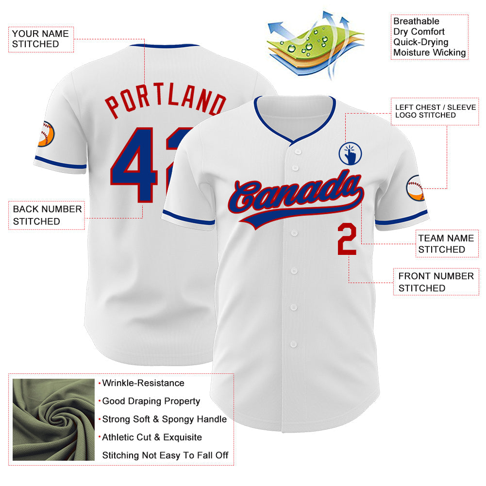 Custom White Royal-Red Authentic Baseball Jersey