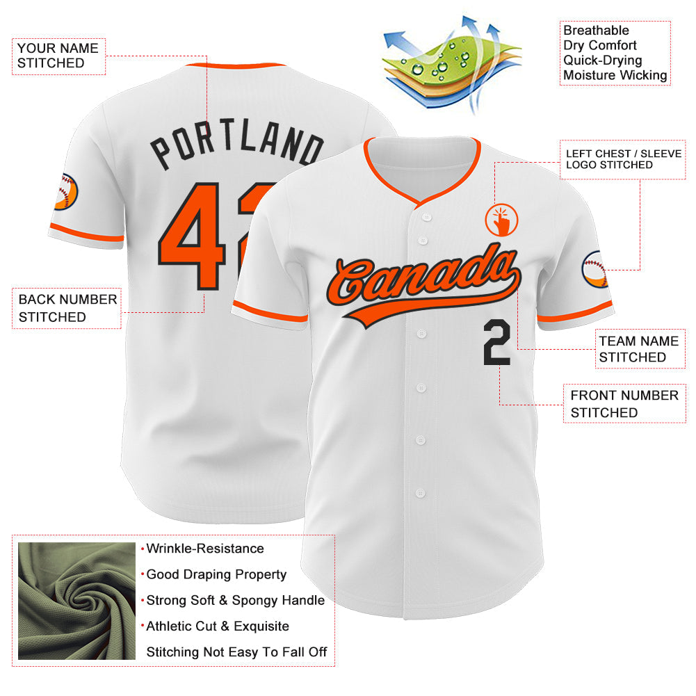 Custom White Orange-Black Authentic Baseball Jersey