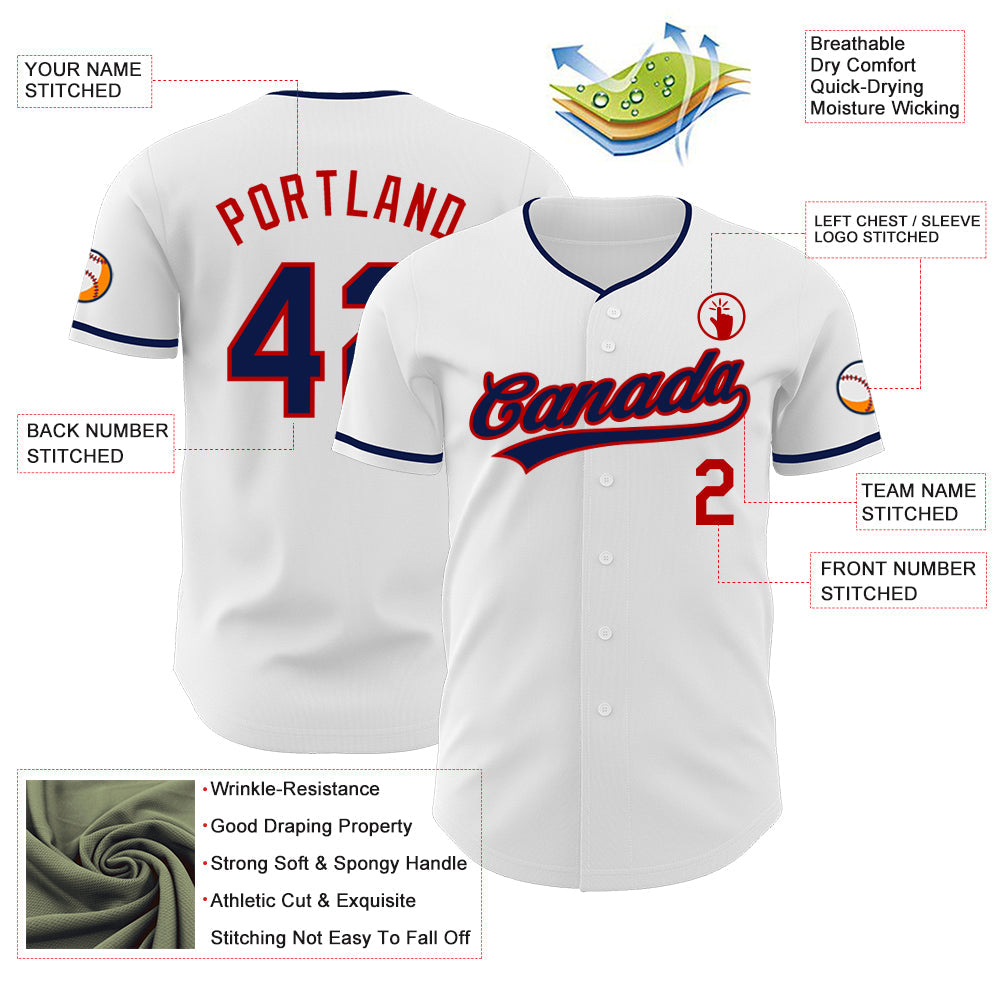 Custom White Navy-Red Authentic Baseball Jersey