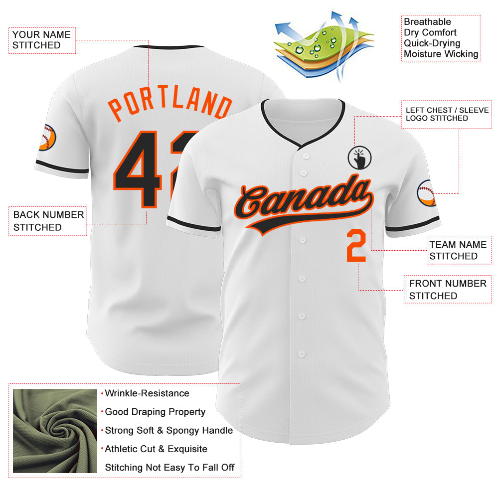 Custom White Black-Orange Authentic Baseball Jersey