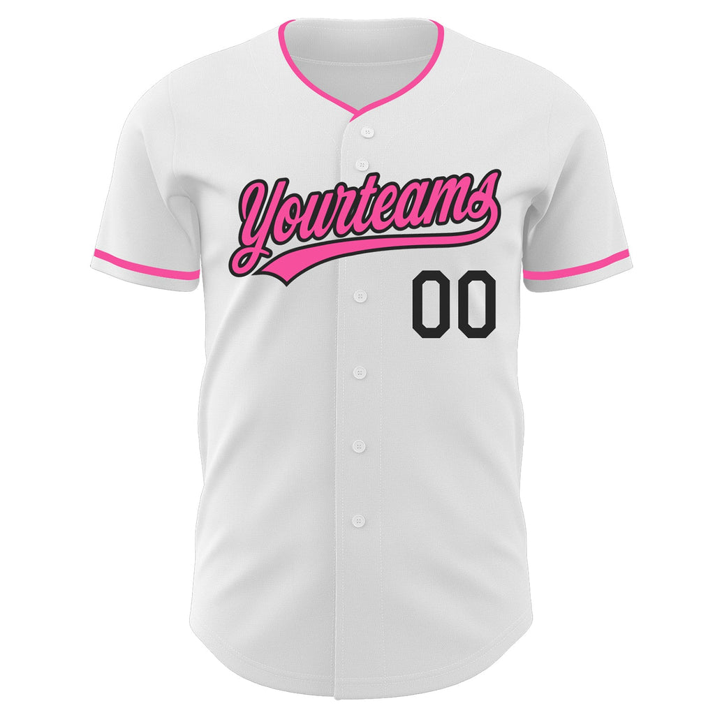 Custom White Pink-Black Authentic Baseball Jersey