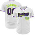 Custom White Purple Black-Neon Green Authentic Baseball Jersey