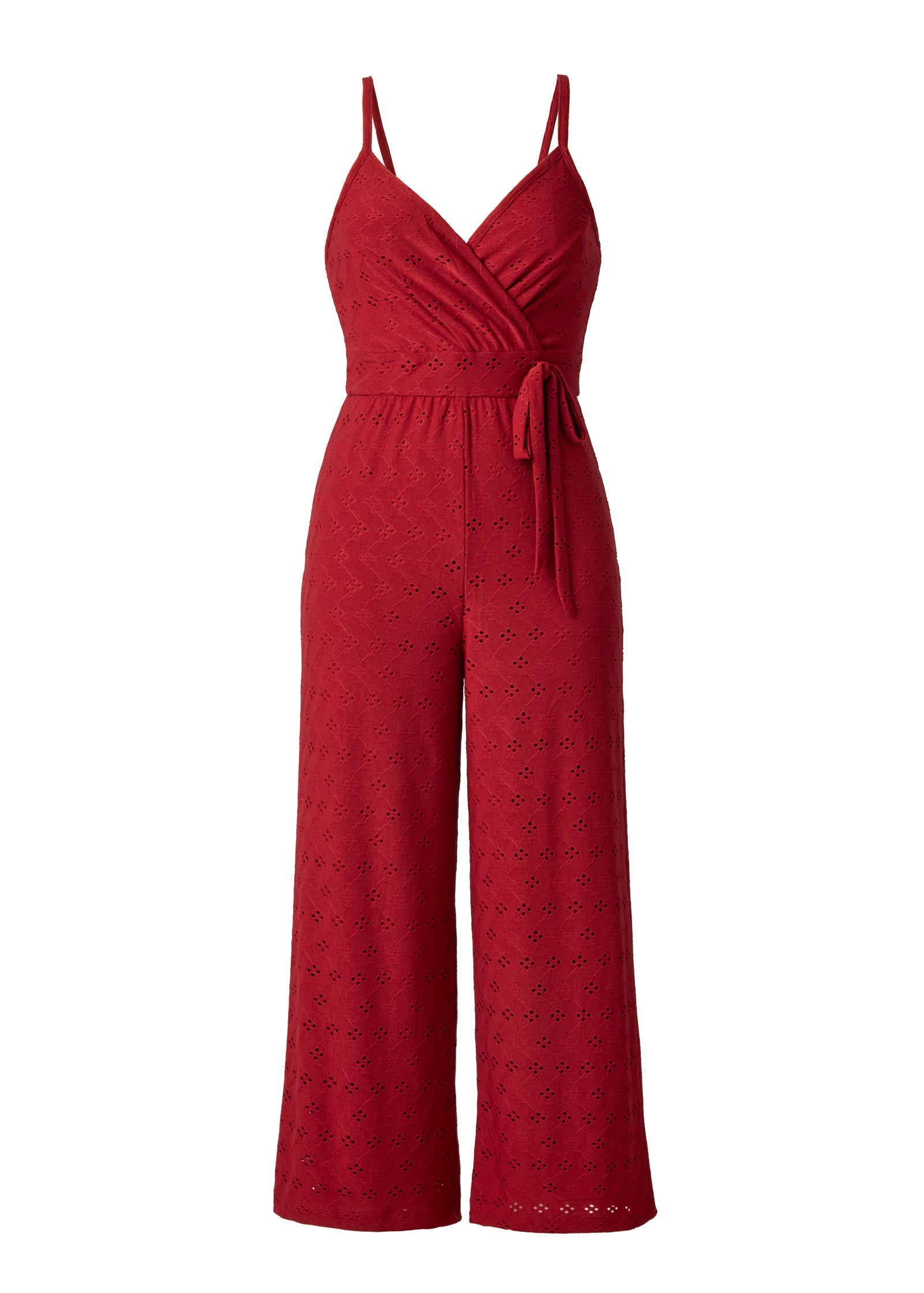 Knit Eyelet Jumpsuit - Red