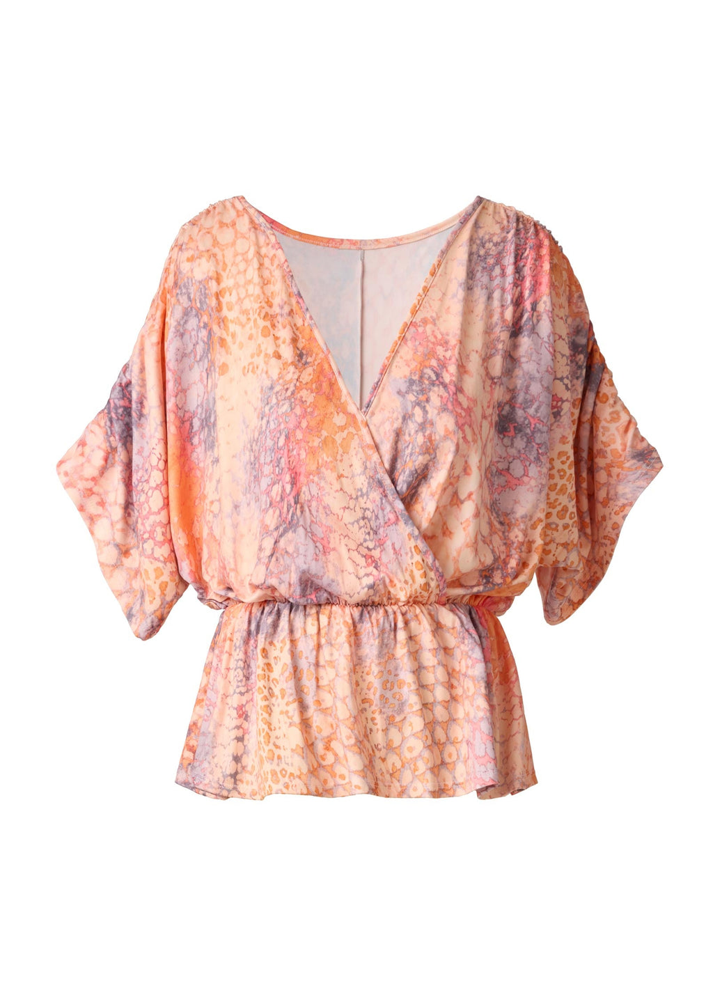V-Neck Dolman Sleeve Top - Orange Multi