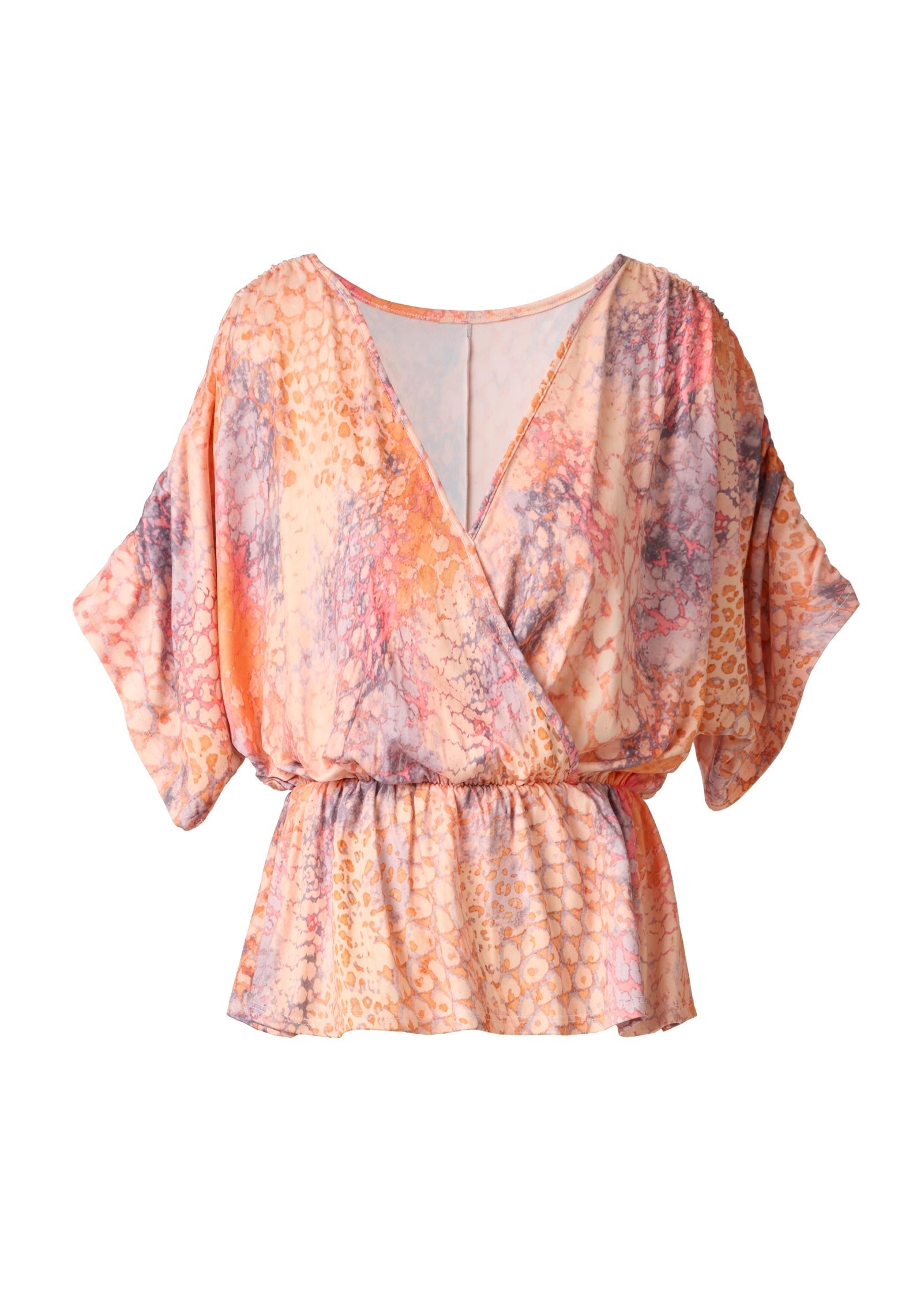 V-Neck Dolman Sleeve Top - Orange Multi