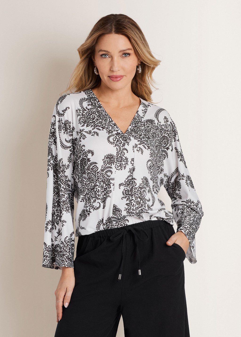 Banded Hem Top - White/Black