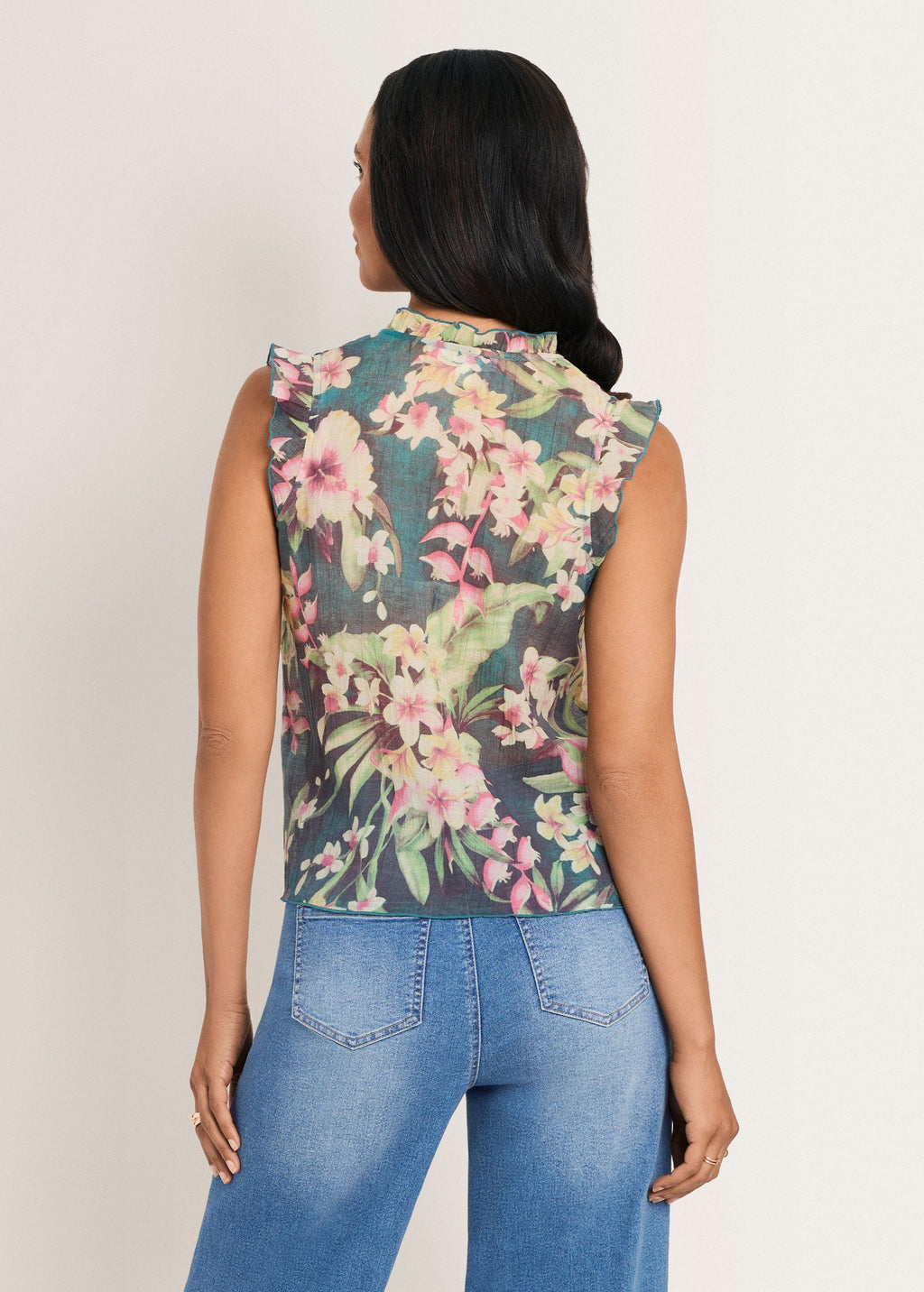 Flutter Sleeve Ruffle Top - Hibiscus Floral