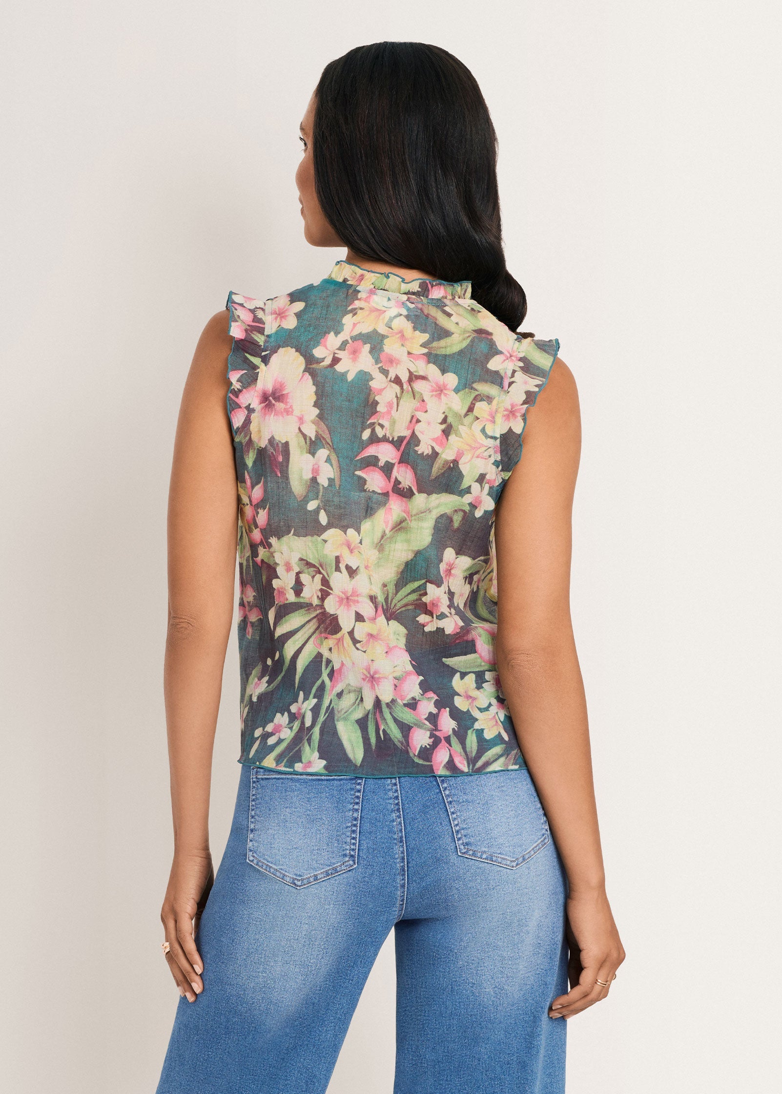 Flutter Sleeve Ruffle Top - Hibiscus Floral