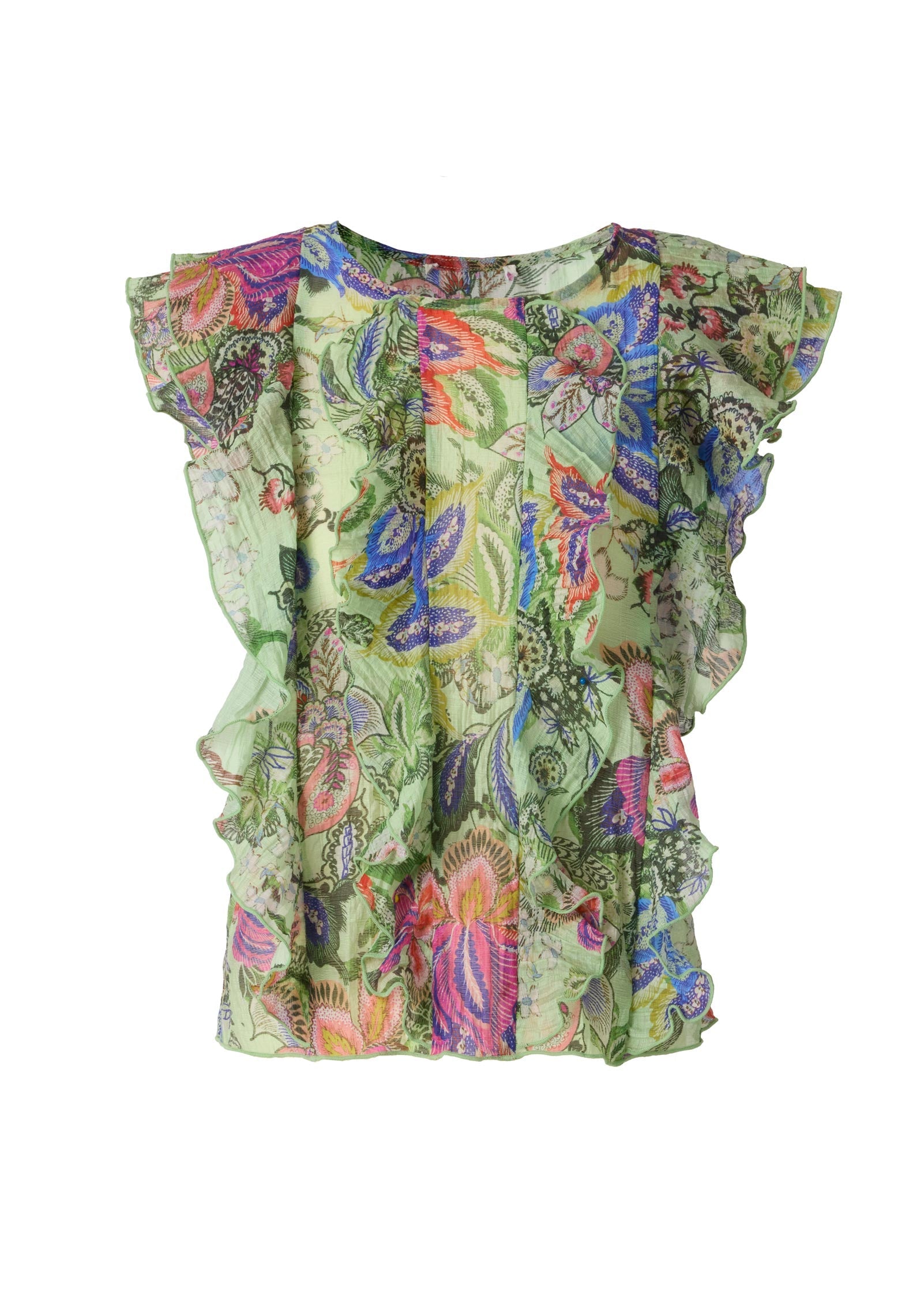 Ruffle Front Top - Jacobian Floral