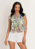 Ruffle Front Top - Jacobian Floral