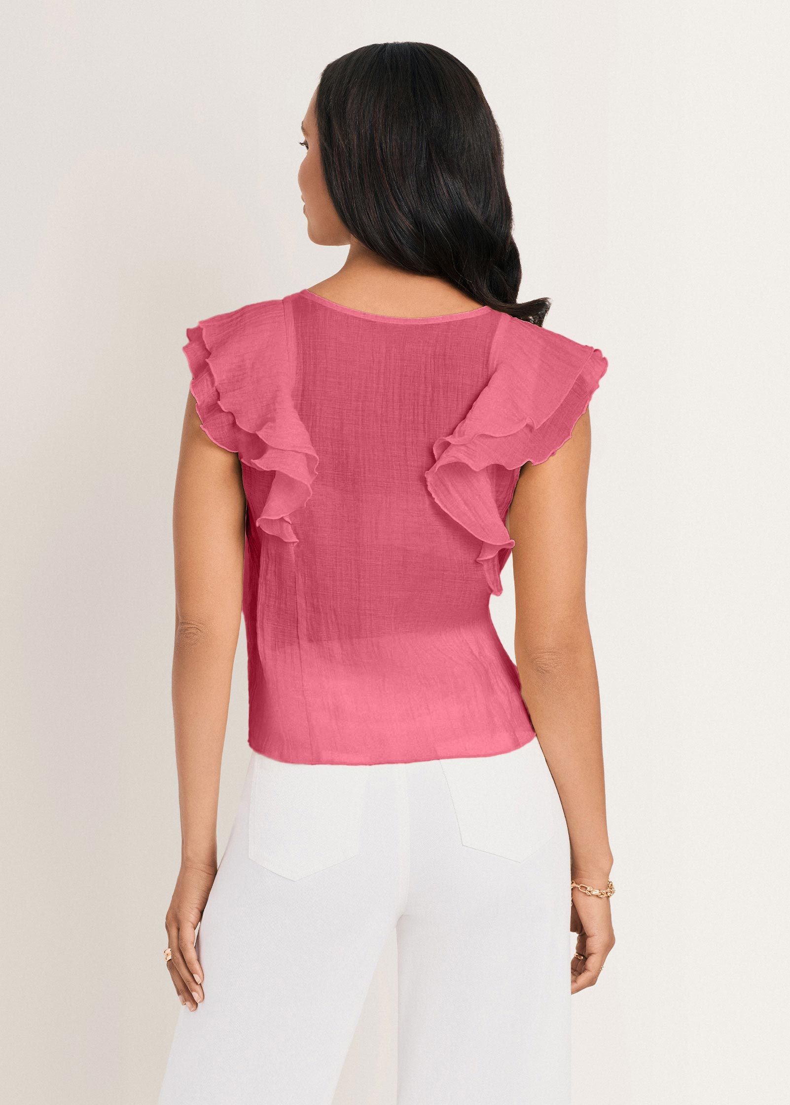 Ruffle Front Top - Rosewood