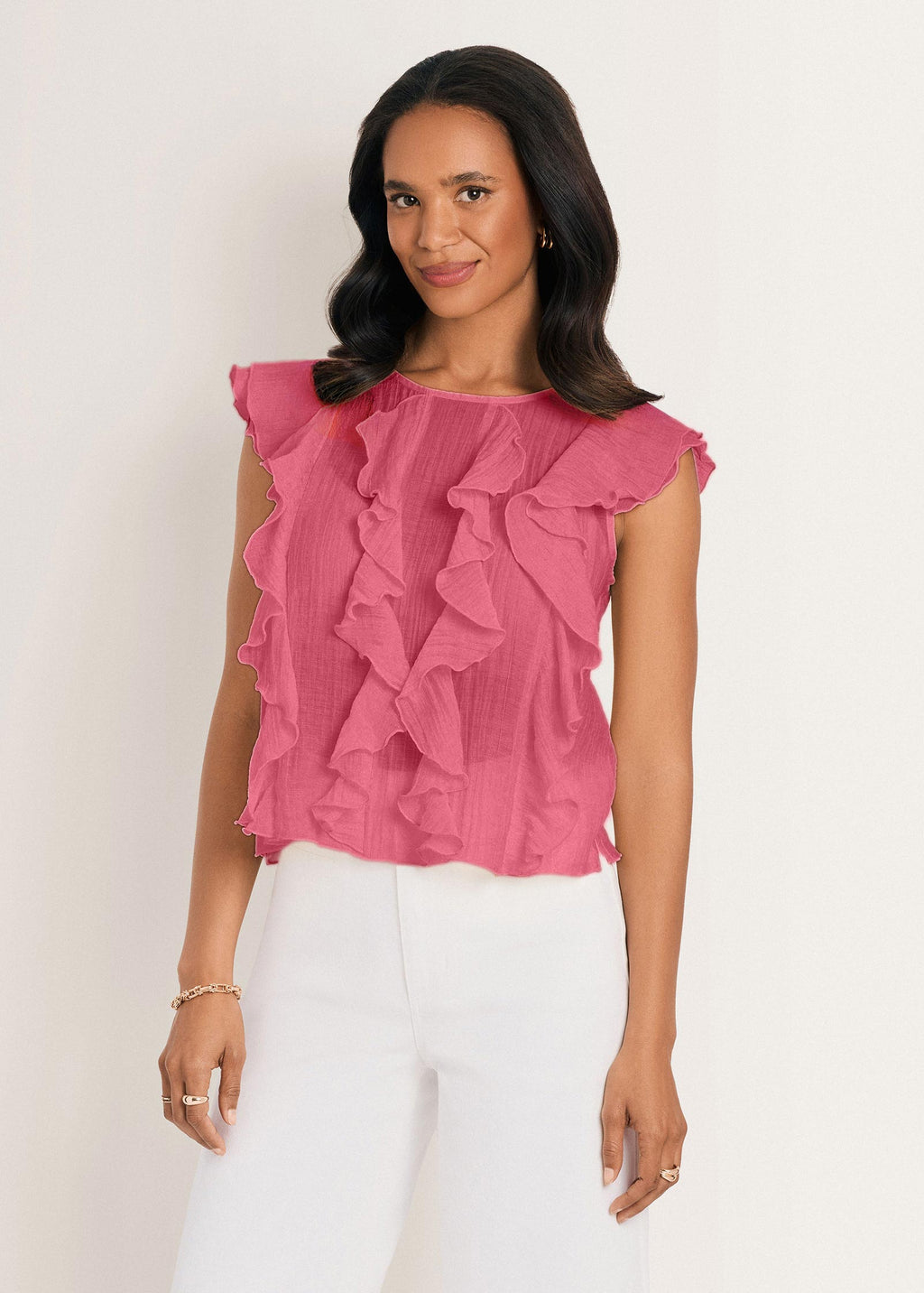 Ruffle Front Top - Rosewood