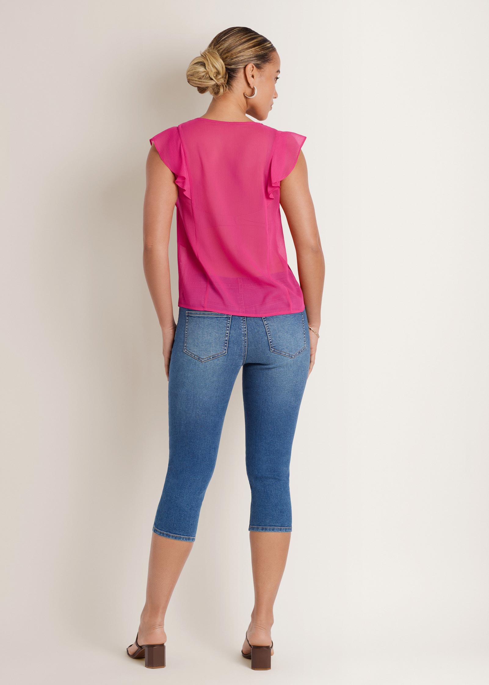 Tie-Front Ruffle Top - Fuchsia