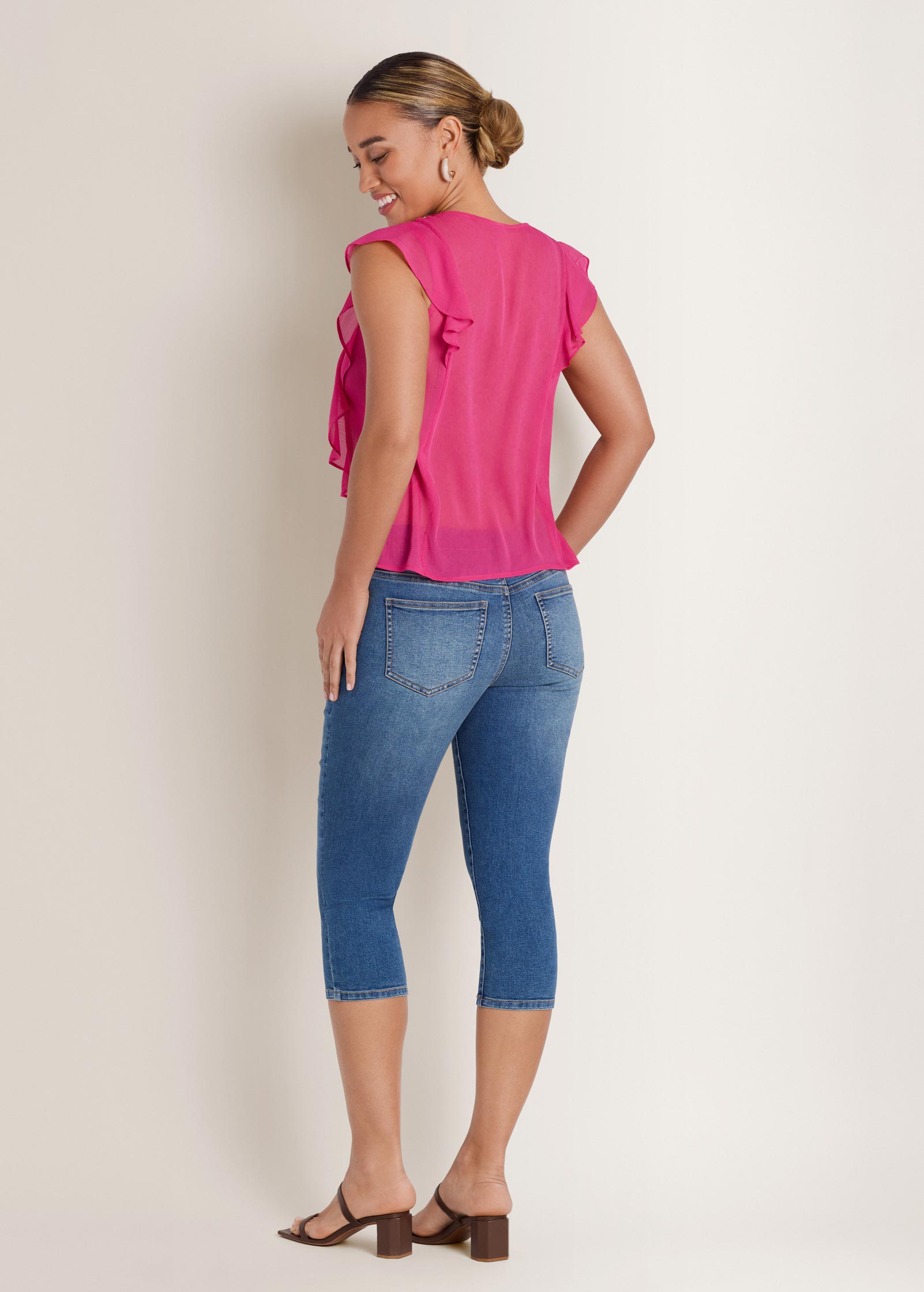 Tie-Front Ruffle Top - Fuchsia
