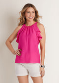 Textured Ruffle Halter Top - Fuchsia