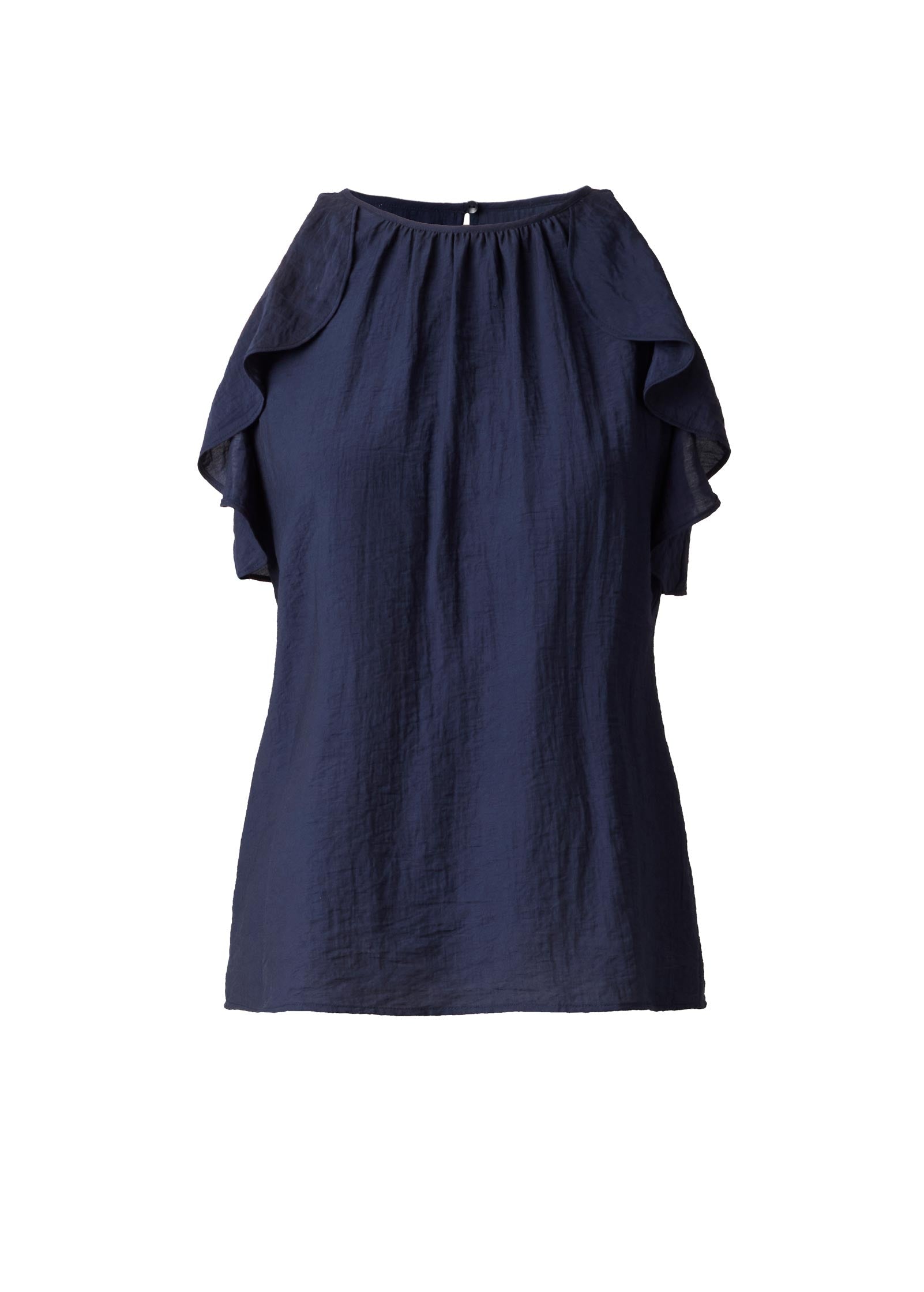 Textured Ruffle Halter Top - Navy
