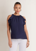Textured Ruffle Halter Top - Navy