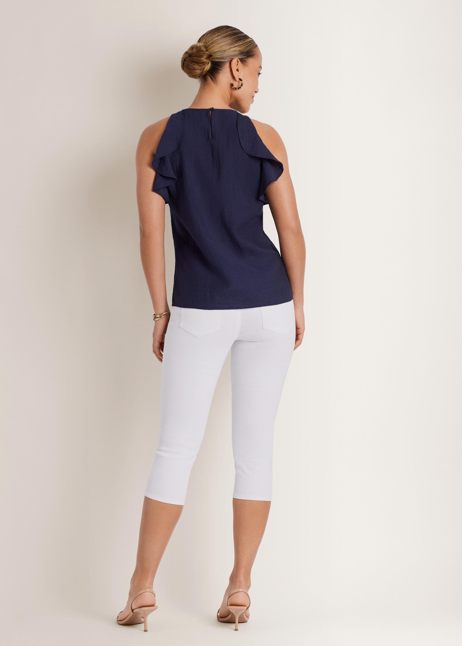 Textured Ruffle Halter Top - Navy