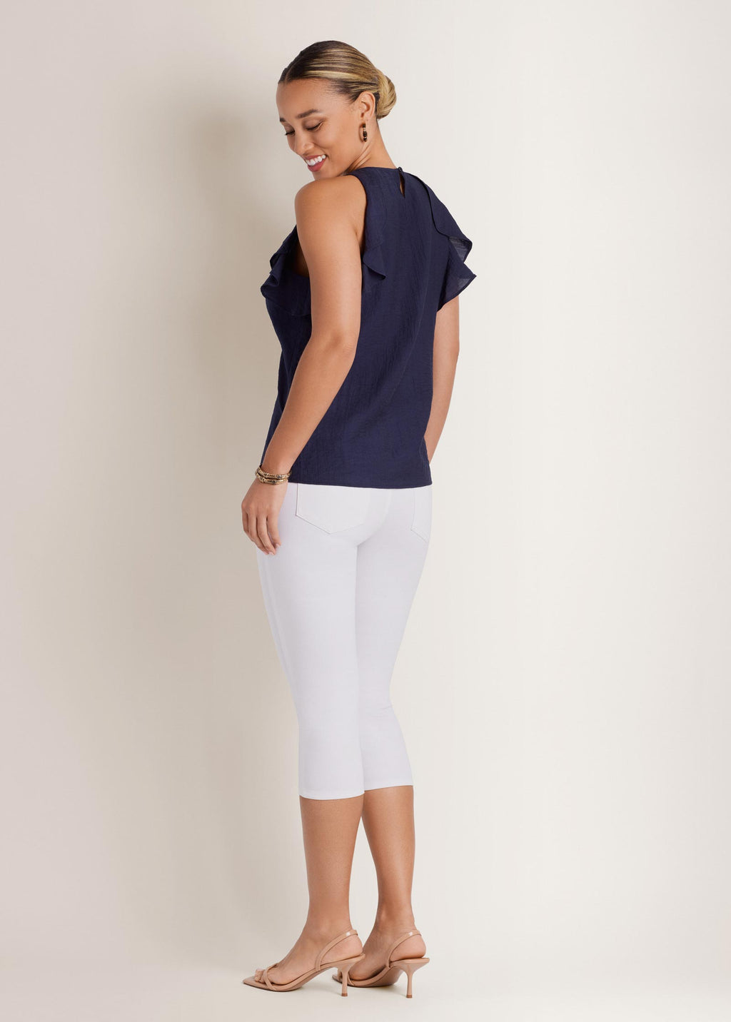Textured Ruffle Halter Top - Navy