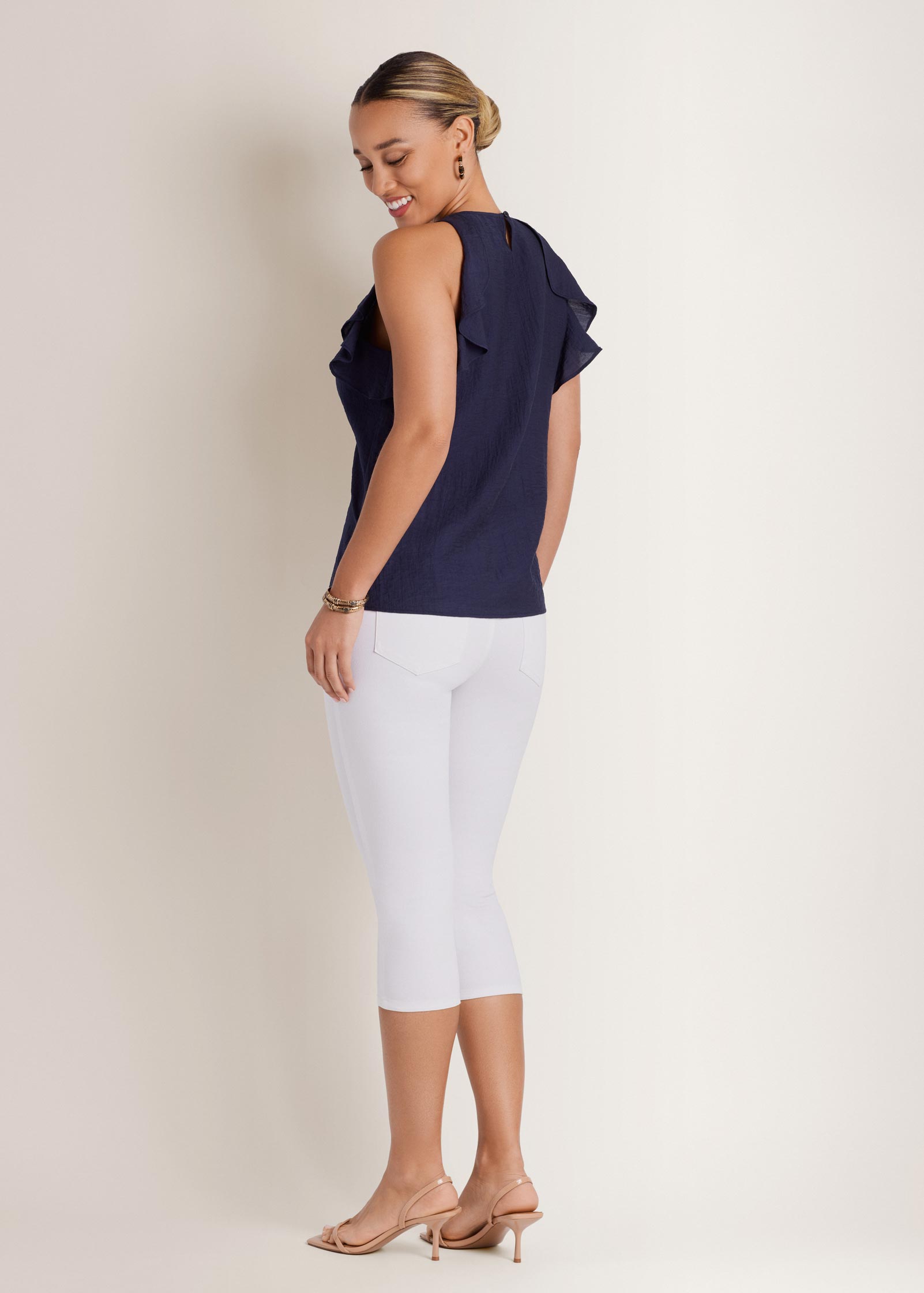 Textured Ruffle Halter Top - Navy