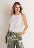 Textured Ruffle Halter Top - White