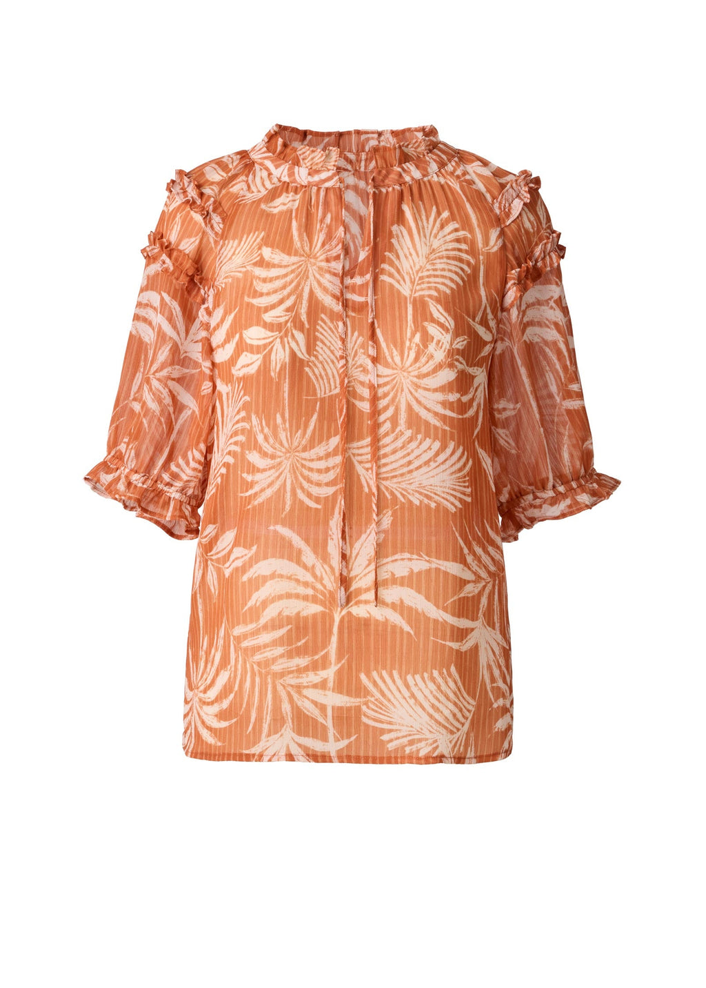Short Sleeve Ruffle Top - Pinstripe Palm