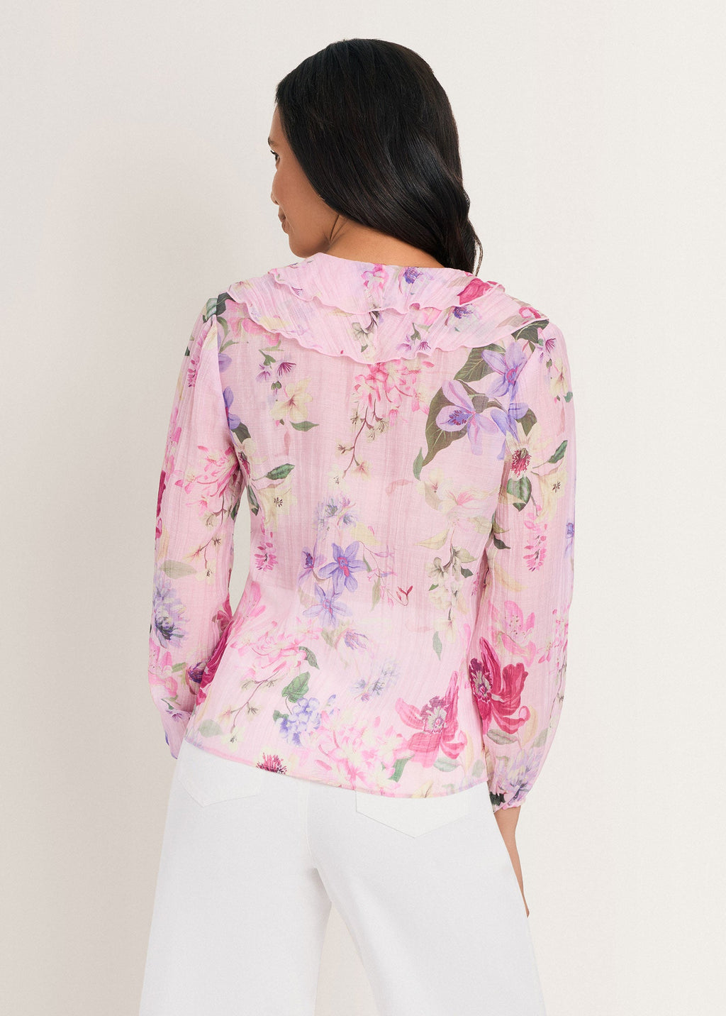 Long Sleeve Ruffle Blouse - Soft Floral