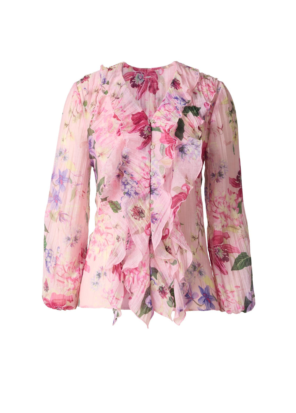 Long Sleeve Ruffle Blouse - Soft Floral