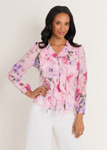 Long Sleeve Ruffle Blouse - Soft Floral