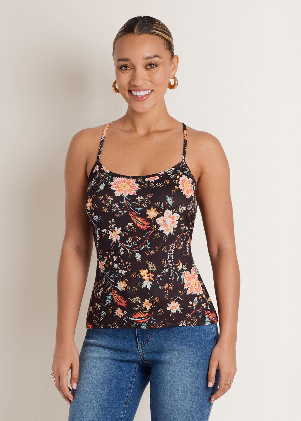 Back Detail Printed Tank - Black Multi