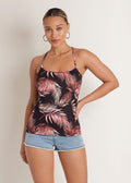 Back Detail Printed Tank - Black Multi Floral