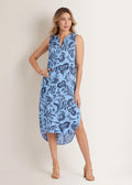 Midi Sleeveless V-Neck Dress - Blue Botanical